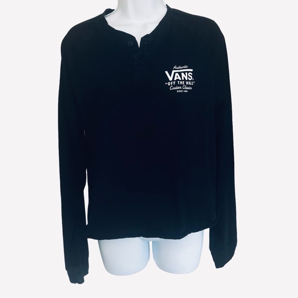 Vans Classic Semi Cropped Black And White Long Sleeved Tee Vintage Retro